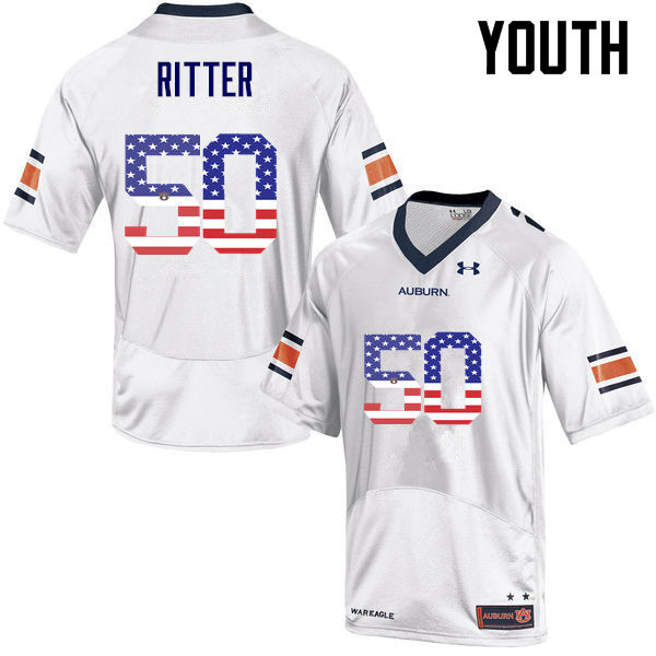 Auburn Tigers Youth Chase Ritter #50 White Under Armour Stitched College USA Flag Fashion NCAA Authentic Football Jersey AGO5774NN